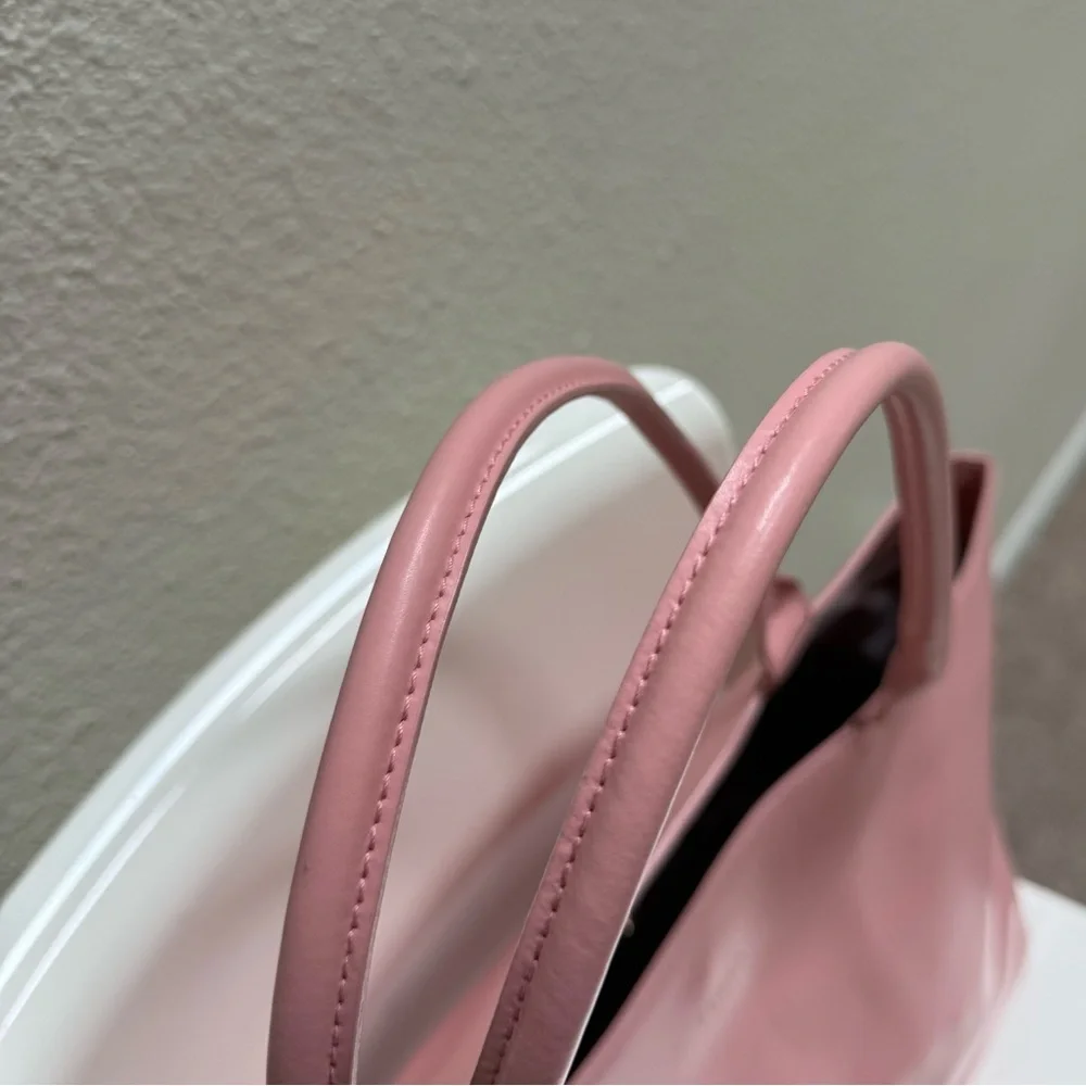 FURLA Vintage Designer Maeve Pink Vegan Leather Tote Bag with Gold Hardware - Picture 4 of 11